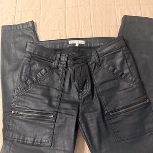 Joie Black Faux Leather Cargo Pants with Zippered Thigh Pockets